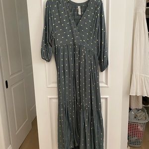 Anthropologie (S) blue and gold long dress